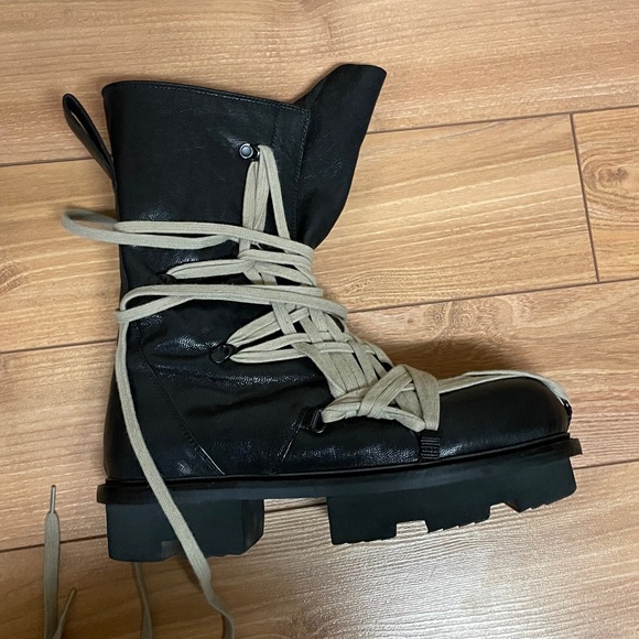 Rick Owens Black Lace Up Army Megatooth Boots - Picture 7 of 10